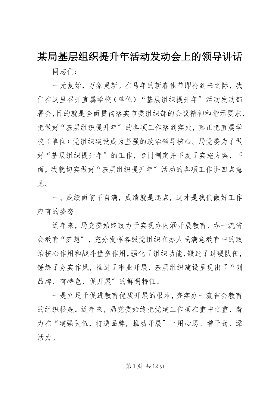 2023年某局基层组织提升活动动员会上的领导致辞.docx_第1页