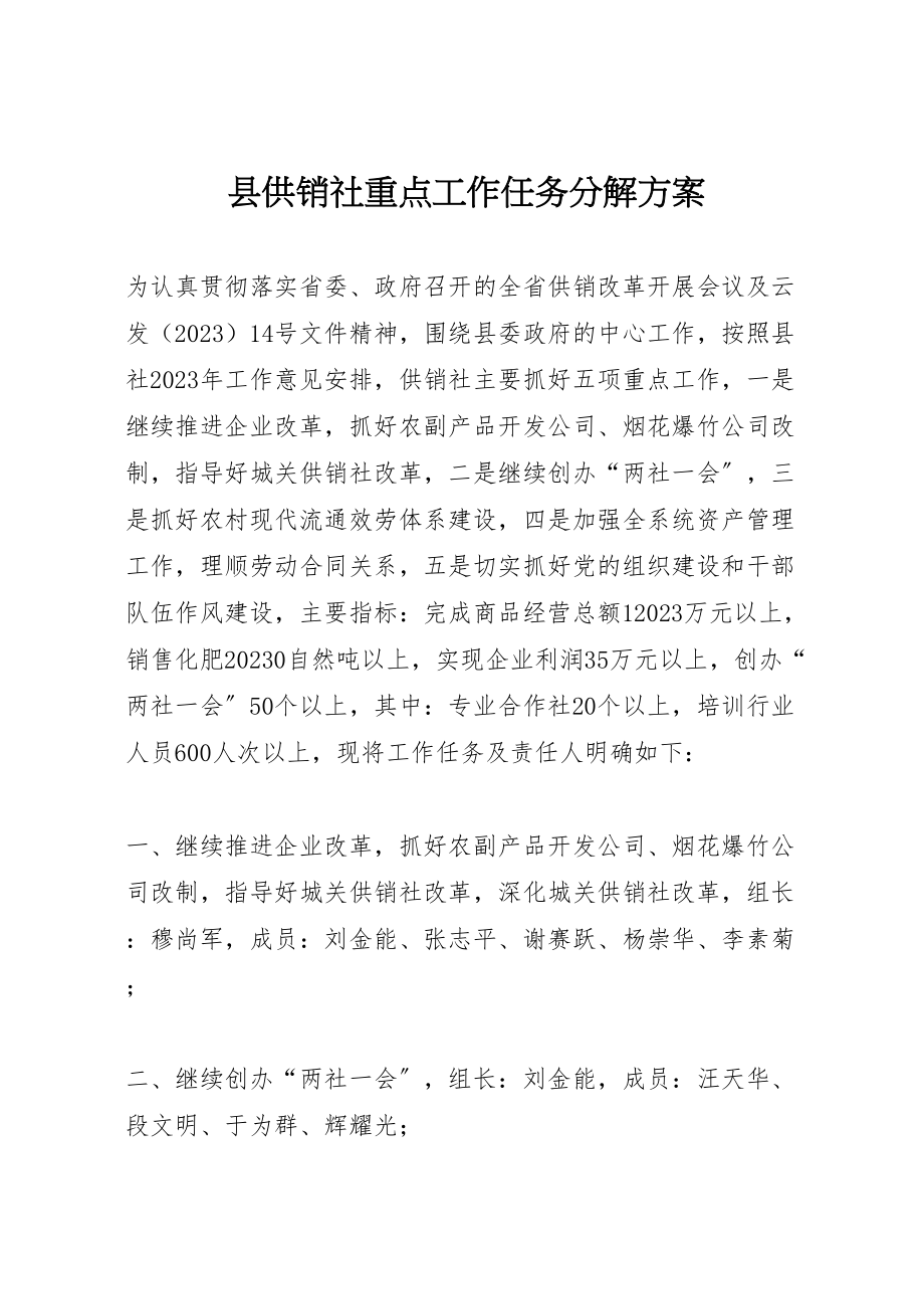 2023年县供销社重点工作任务分解方案.doc_第1页