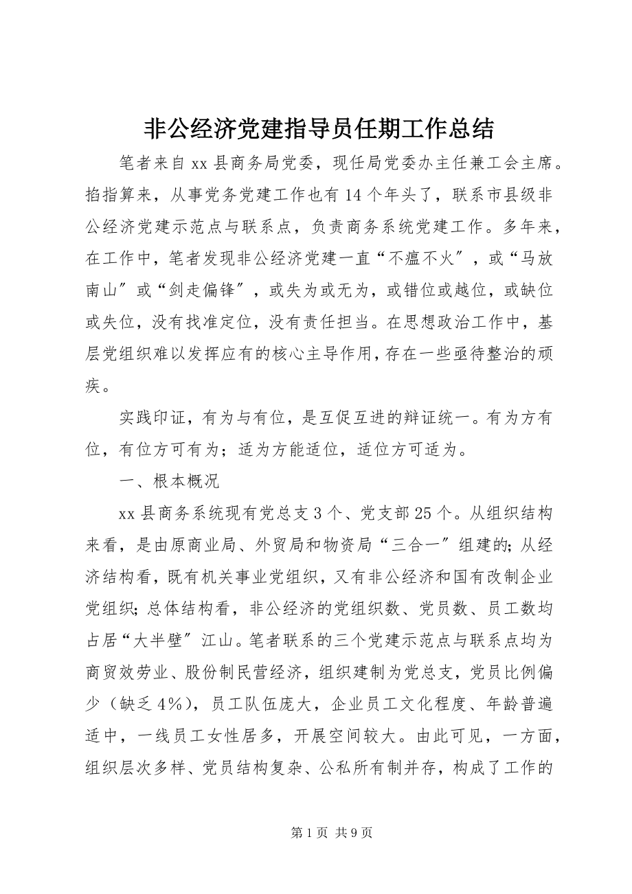 2023年非公经济党建指导员任期工作总结.docx_第1页