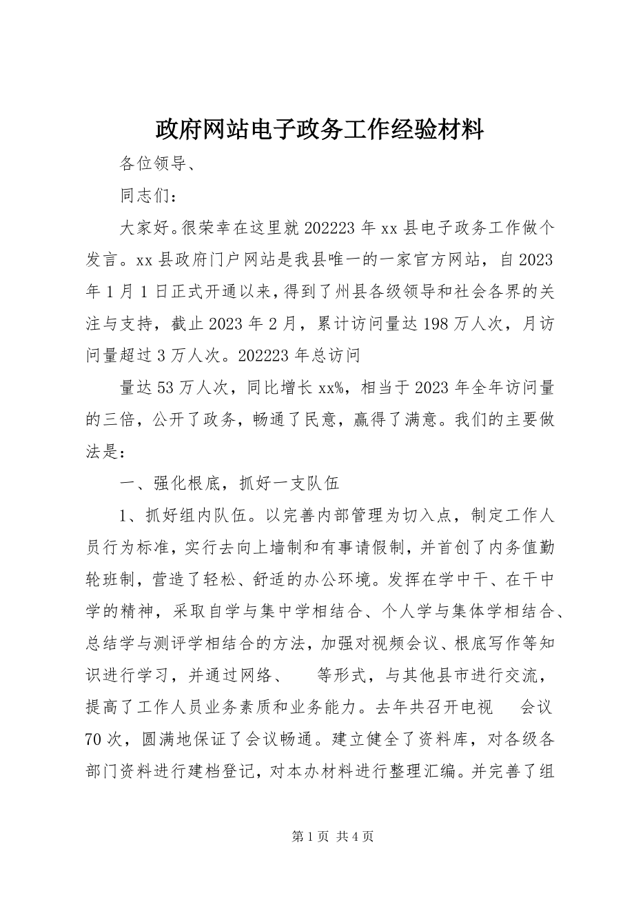 2023年政府网站电子政务工作经验材料.docx_第1页