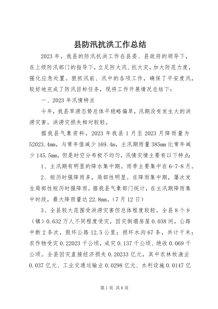 2023年县防汛抗洪工作总结.docx_第1页