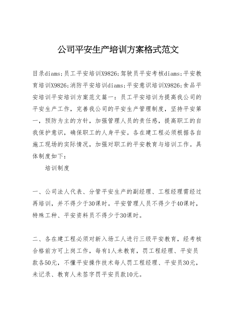 2023年公司安全生产培训方案格式范文.doc_第1页