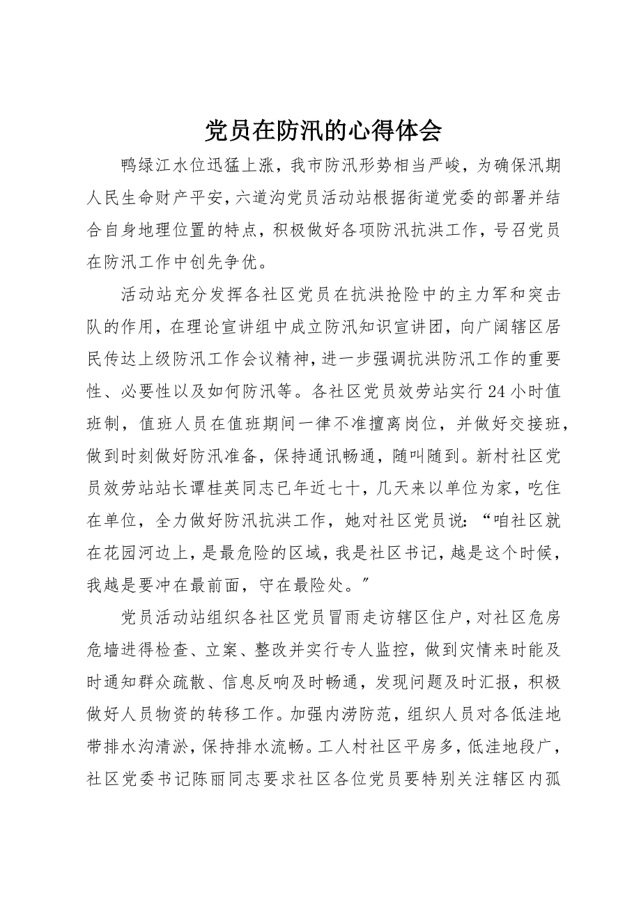 2023年党员在防汛的心得体会.docx_第1页