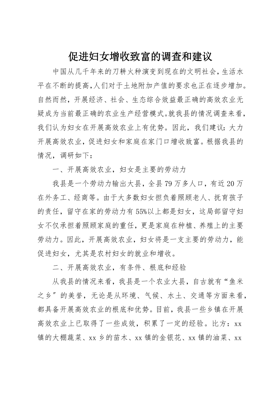 2023年促进妇女增收致富的调查和建议.docx_第1页