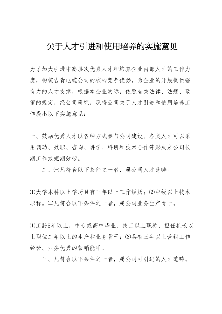 2023年关于人才引进和使用培养的实施意见.doc_第1页