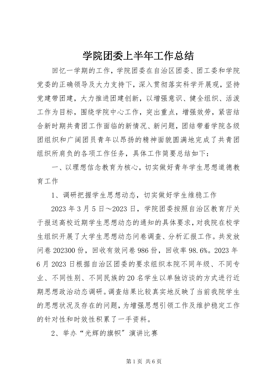 2023年学院团委上半年工作总结.docx_第1页