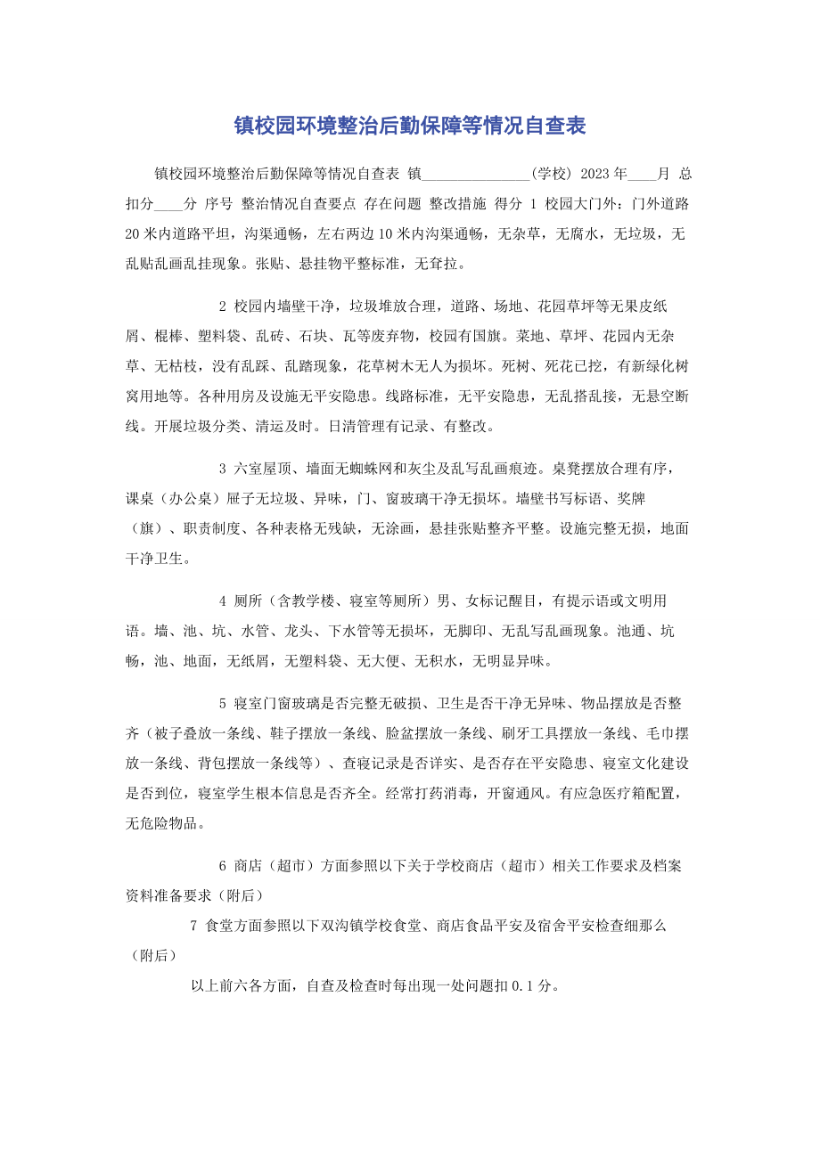 2023年镇校园环境整治后勤保障等情况自查表.docx_第1页