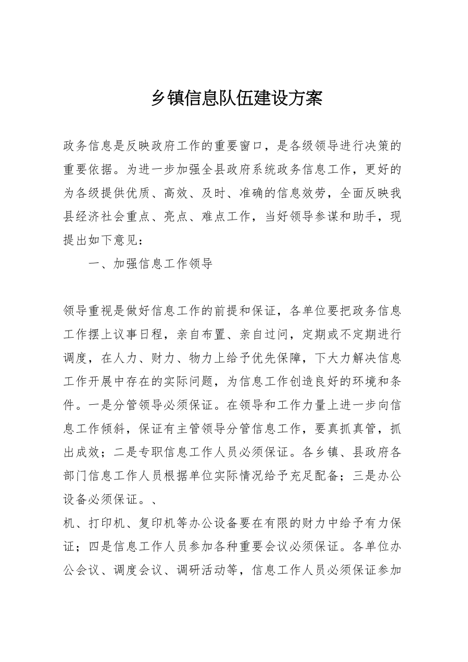 2023年乡镇信息队伍建设方案 新编.doc_第1页