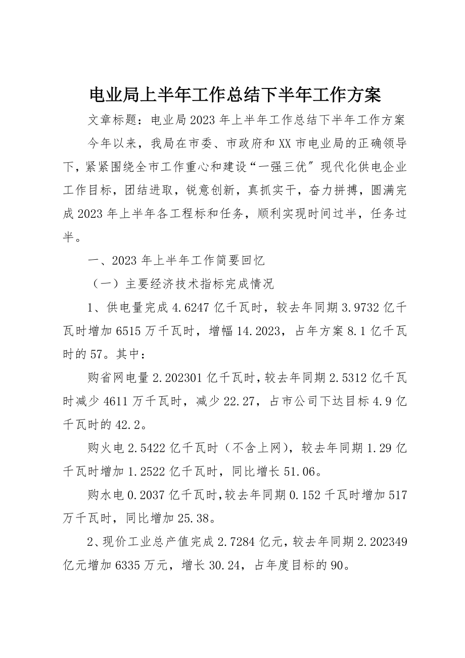 2023年电业局上半年工作总结下半年工作计划新编.docx_第1页