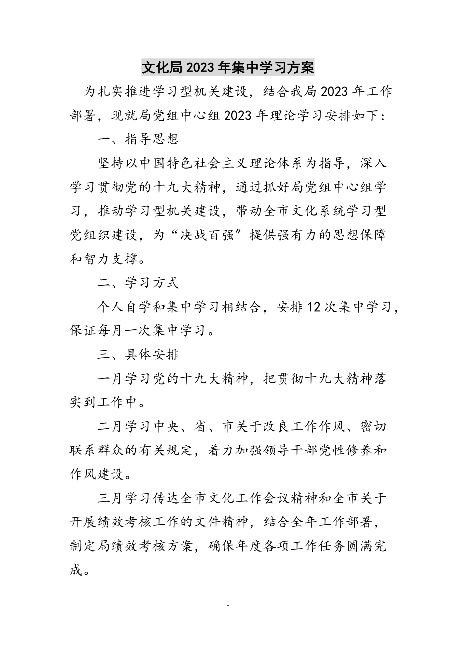 2023年文化局年集中学习方案范文.doc_第1页