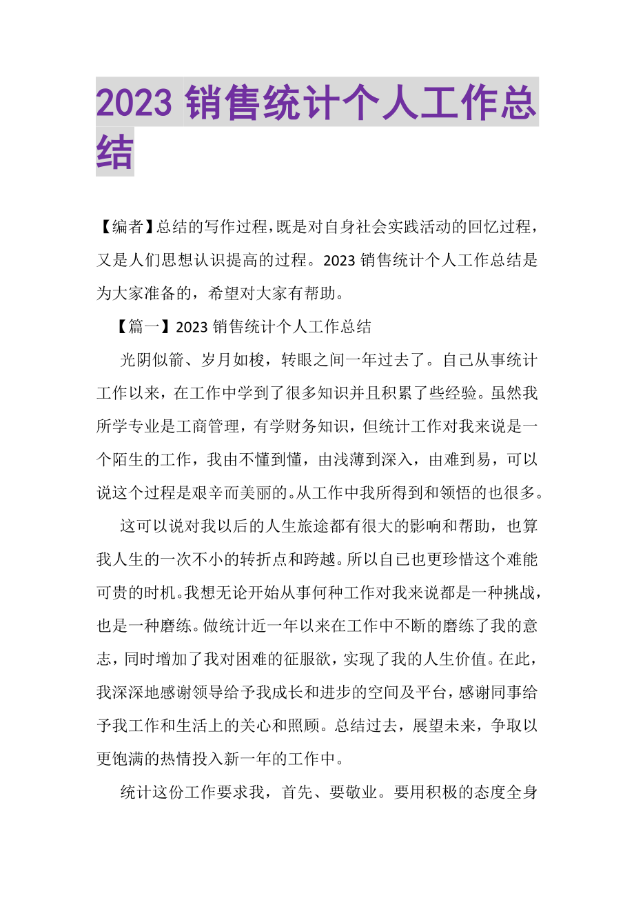 2023年销售统计个人工作总结.doc_第1页