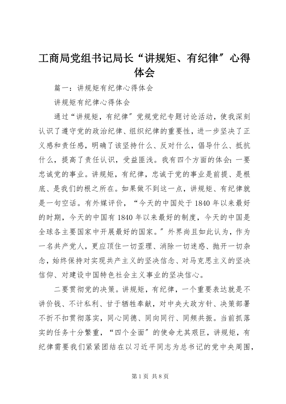 2023年工商局党组书记局长“讲规矩、有纪律”心得体会.docx_第1页