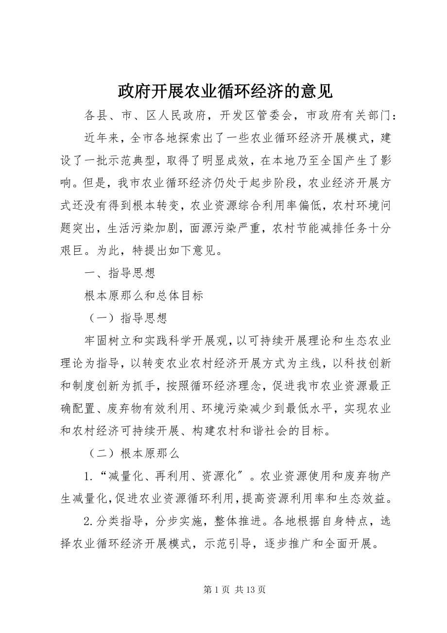 2023年政府发展农业循环经济的意见.docx_第1页