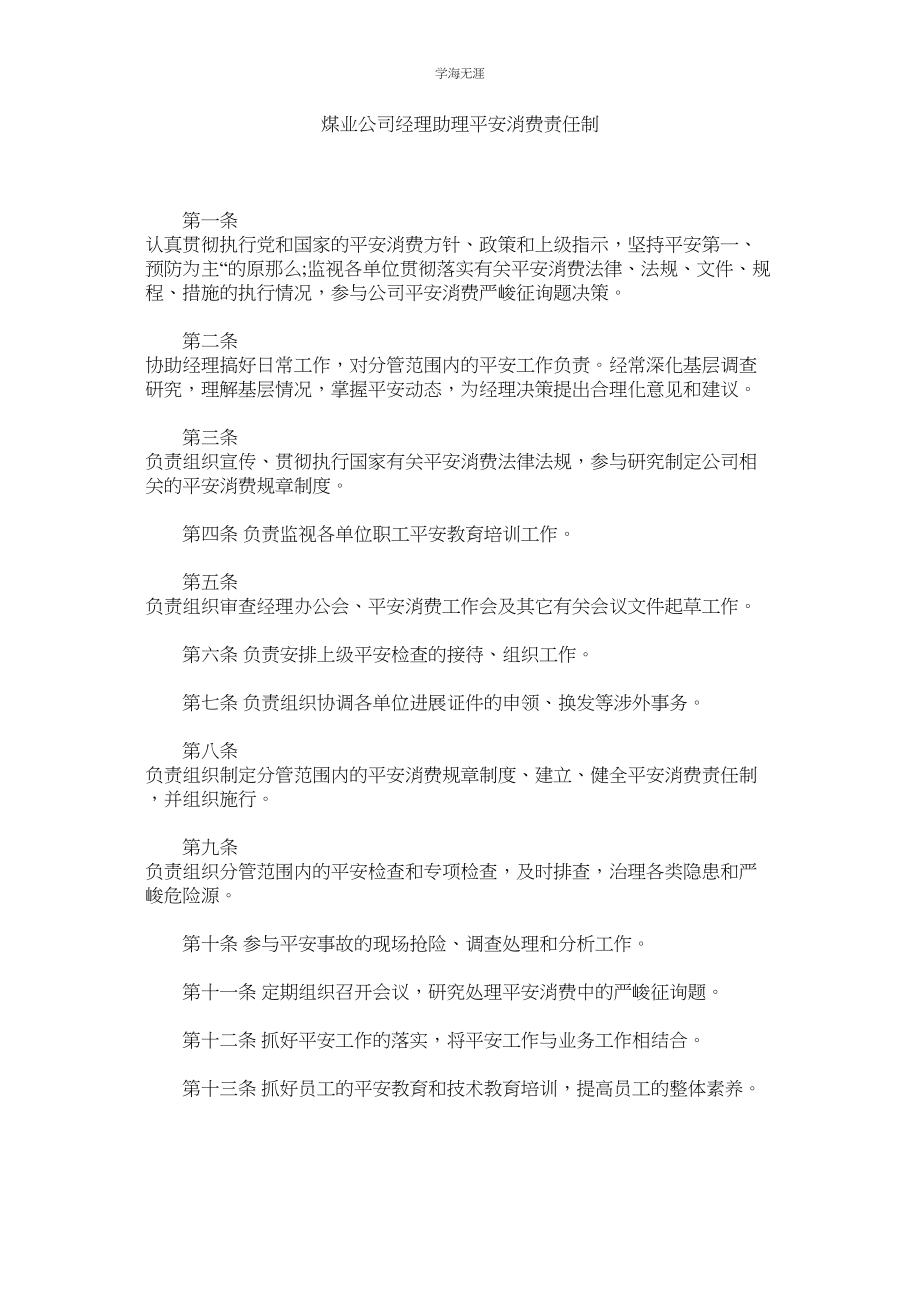 2023年煤业公司经理助理安全生产责任制.docx_第1页