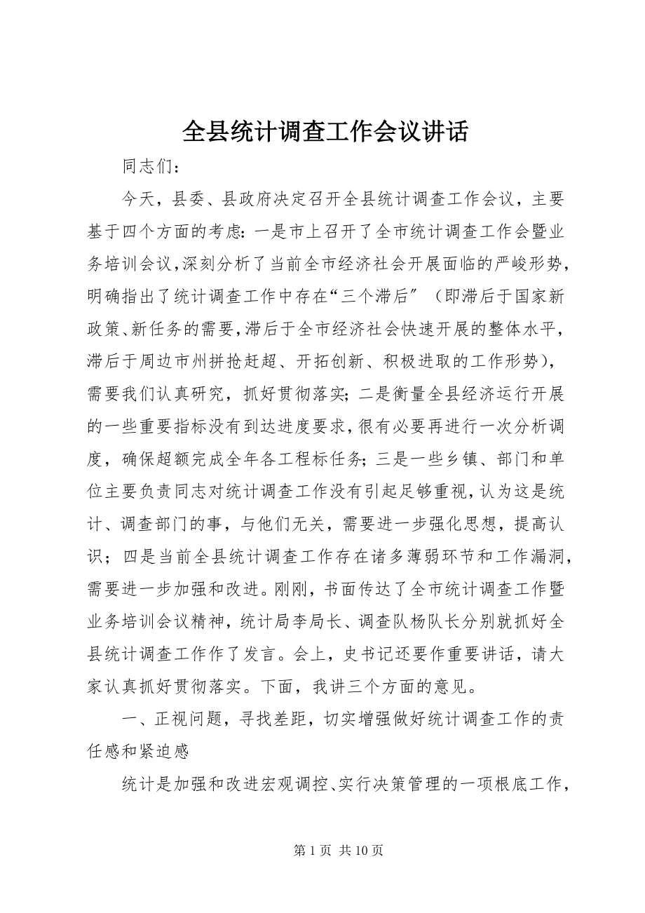 2023年全县统计调查工作会议致辞.docx_第1页