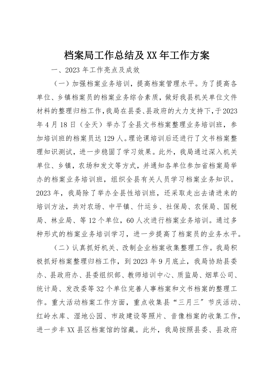 2023年档案局工作总结及某年工作计划新编.docx_第1页