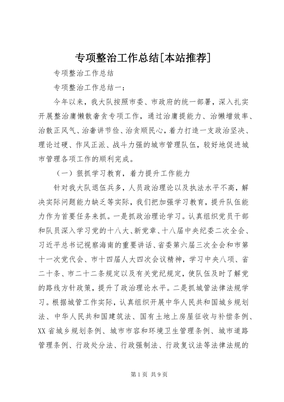 2023年专项整治工作总结本站推荐.docx_第1页