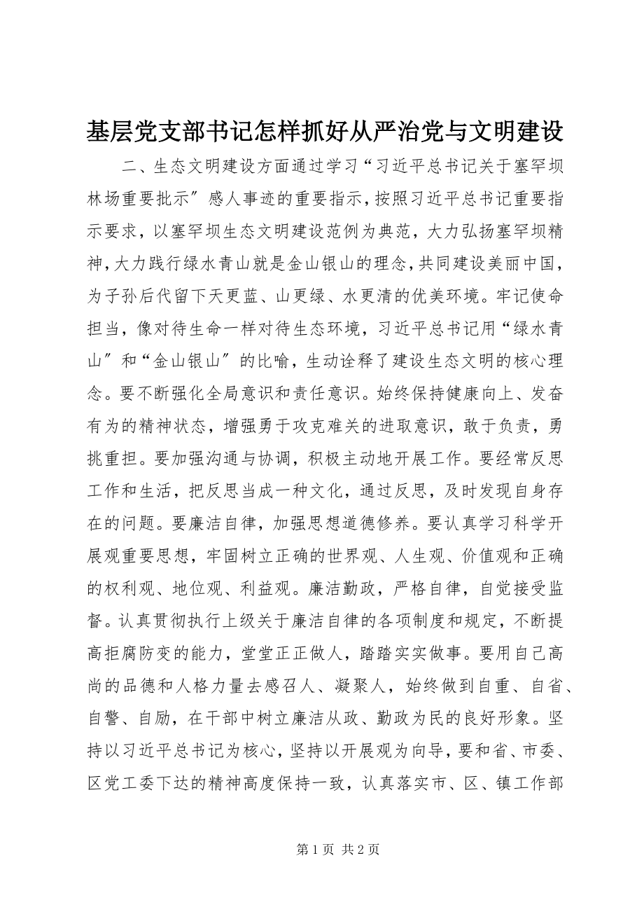 2023年基层党支部书记怎样抓好从严治党与文明建设.docx_第1页