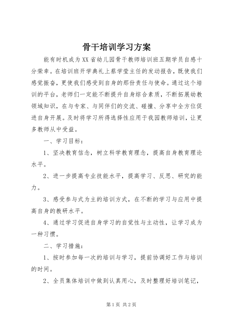 2023年骨干培训学习计划.docx_第1页