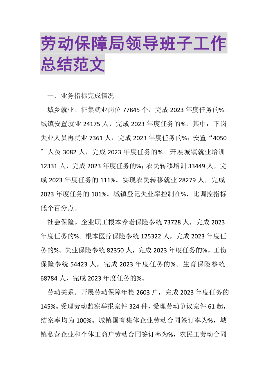 2023年劳动保障局领导班子工作总结范文.doc_第1页