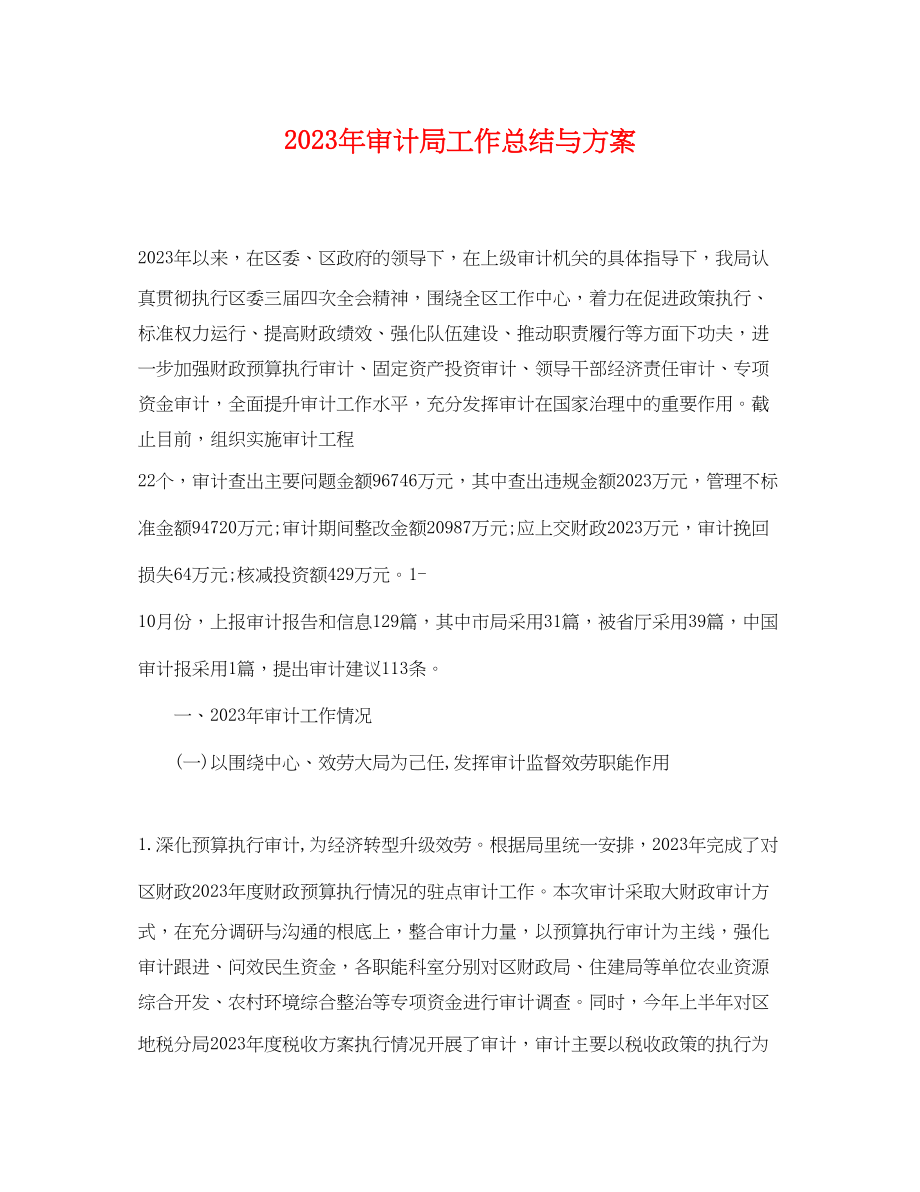 2023年审计局工作总结与计划.docx_第1页