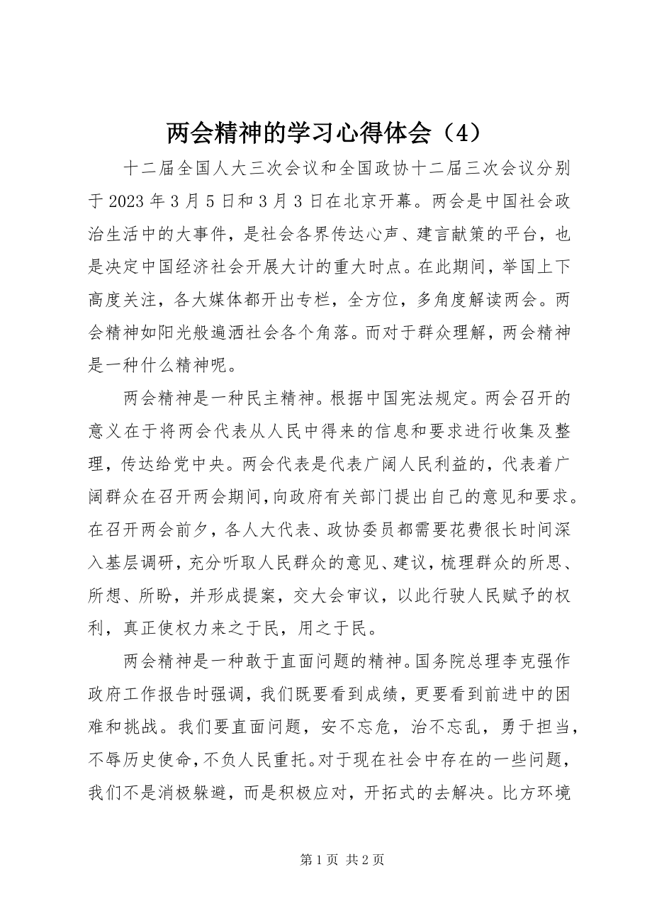 2023年两会精神的学习心得体会（4）.docx_第1页