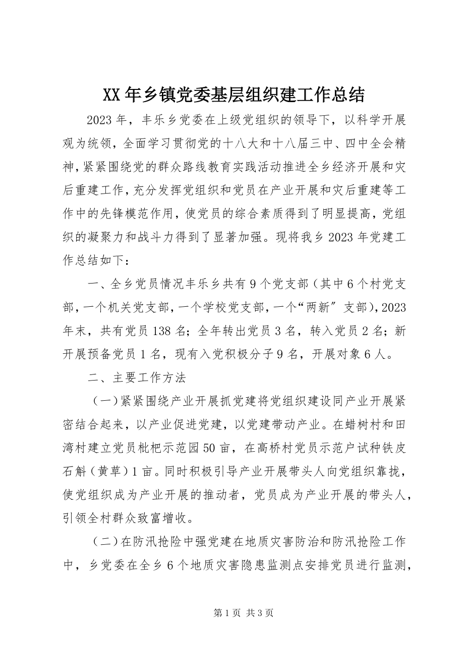 2023年乡镇党委基层组织建工作总结.docx_第1页