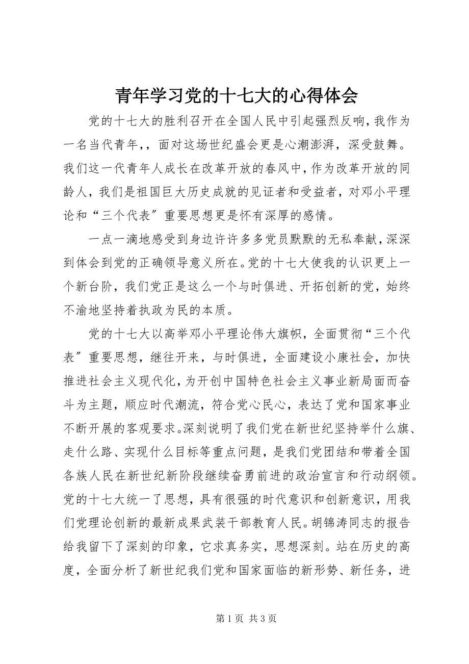 2023年青年学习党的十七大的心得体会.docx_第1页