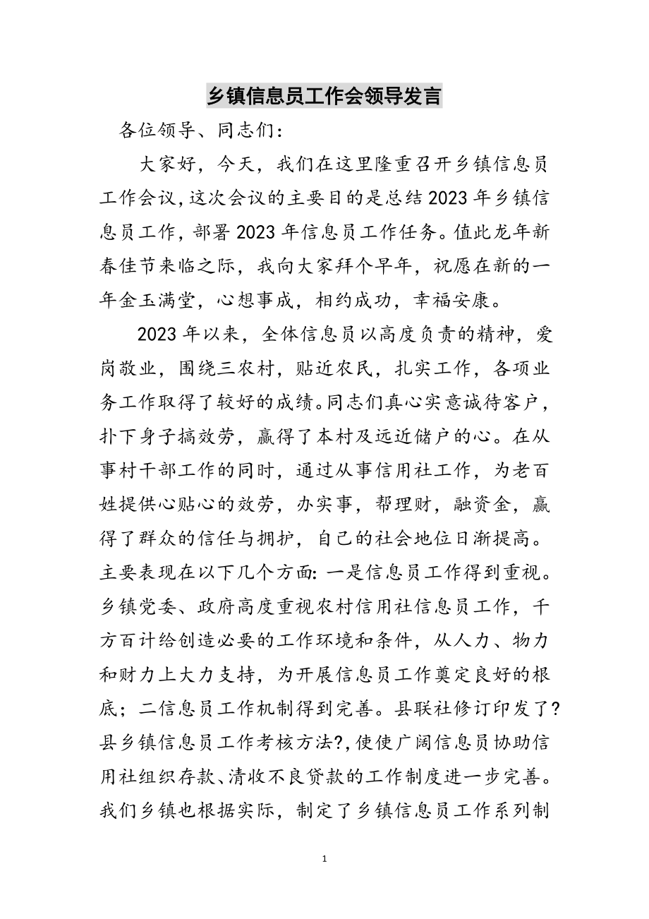 2023年乡镇信息员工作会领导发言范文.doc_第1页