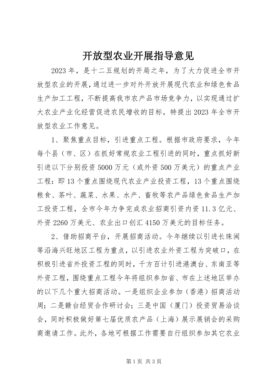 2023年开放型农业发展指导意见.docx_第1页