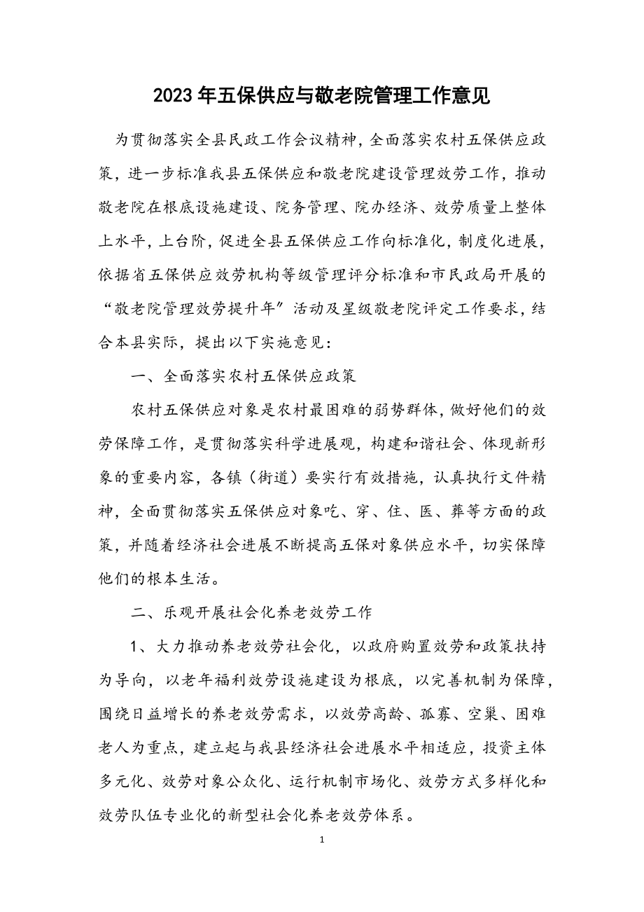 2023年五保供养与敬老院管理工作意见.docx_第1页