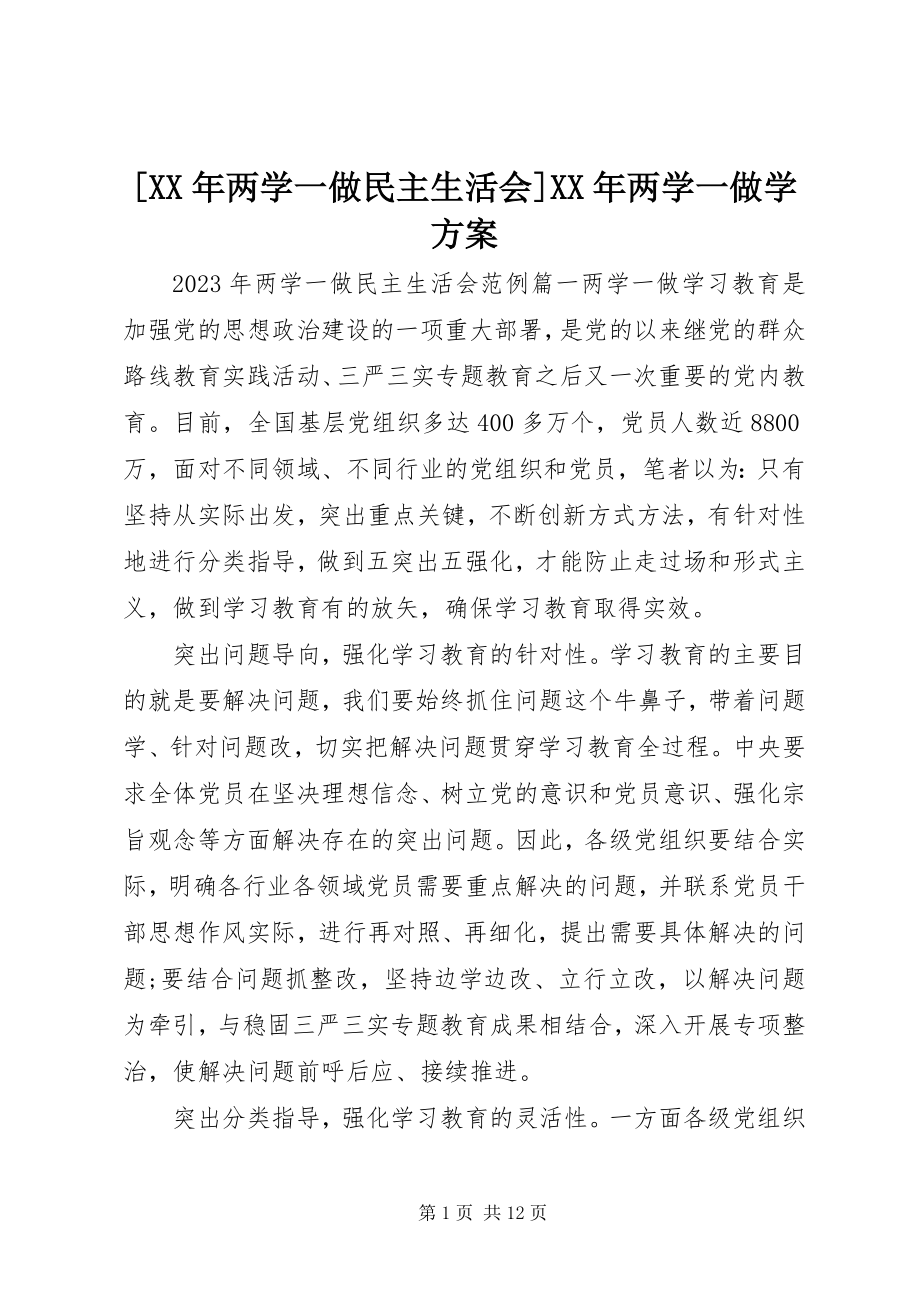 2023年两学一做民主生活会两学一做学计划.docx_第1页