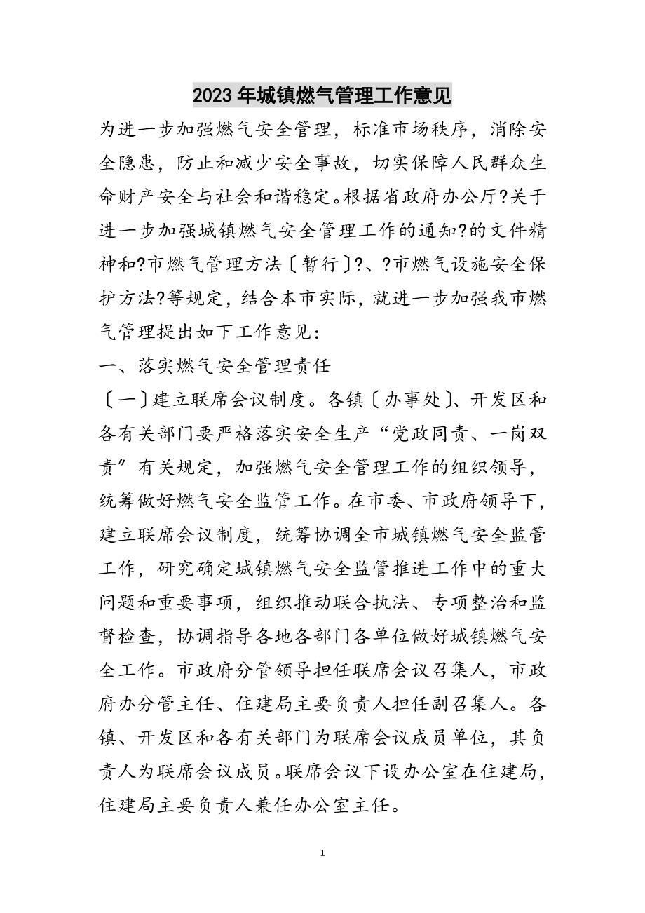 2023年年城镇燃气管理工作意见范文.doc_第1页