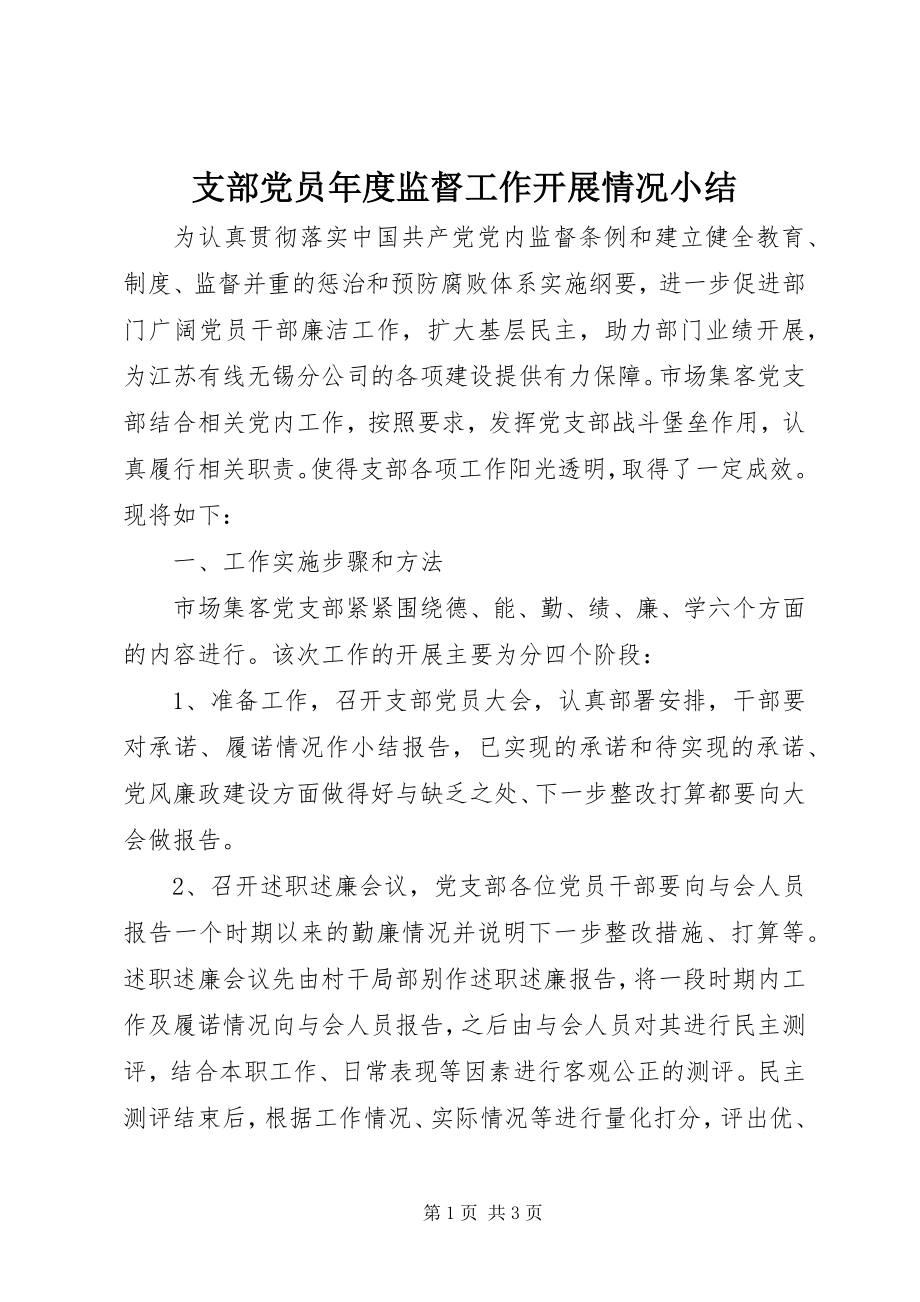 2023年支部党员年度监督工作开展情况小结.docx_第1页