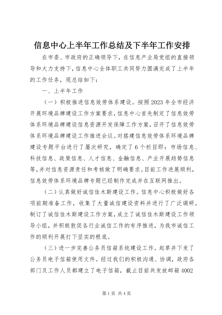 2023年信息中心上半年工作总结及下半年工作安排.docx_第1页