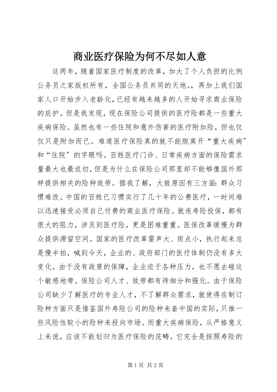 2023年商业医疗保险为何不尽如人意.docx_第1页