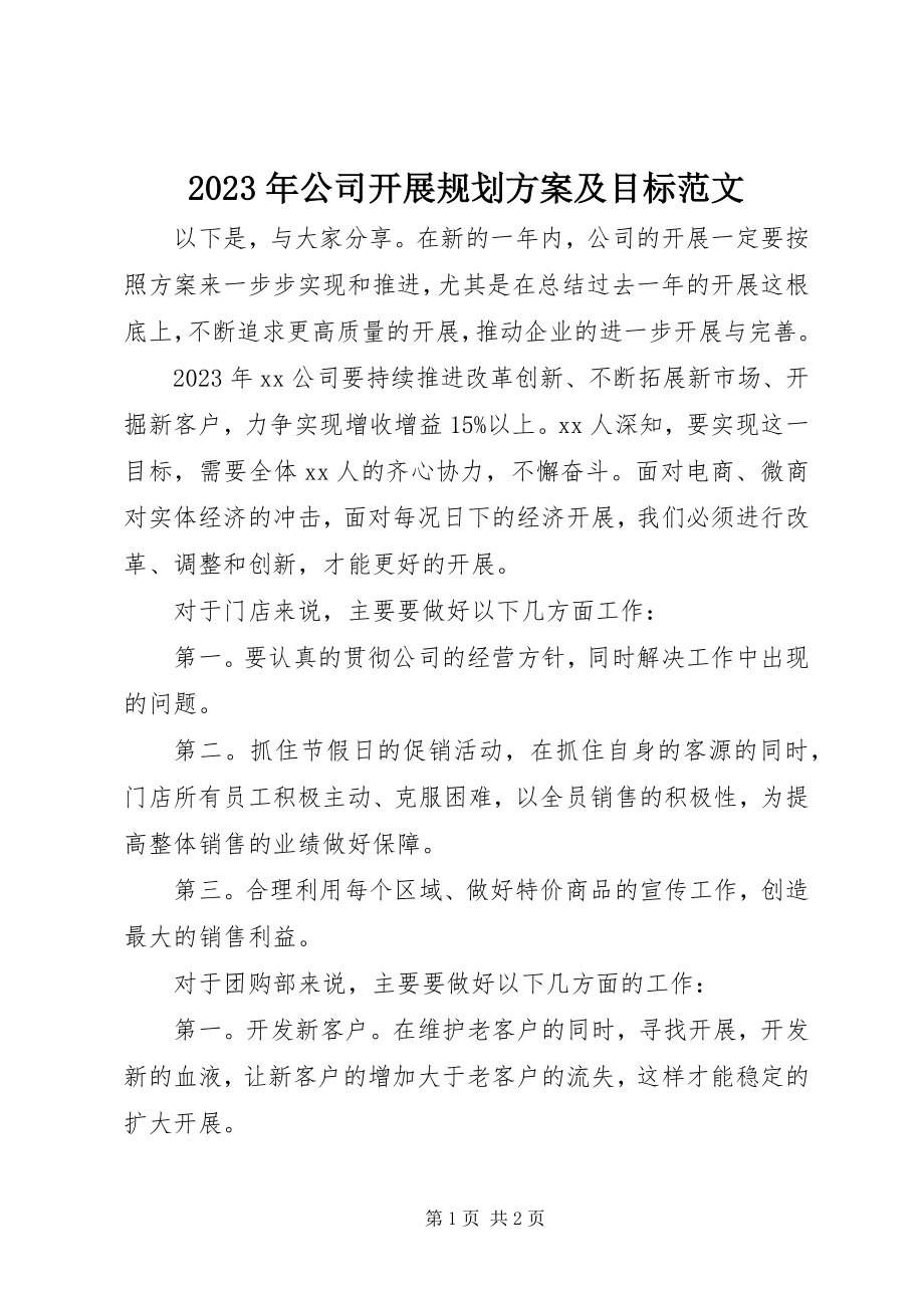 2023年公司发展规划方案及目标.docx_第1页