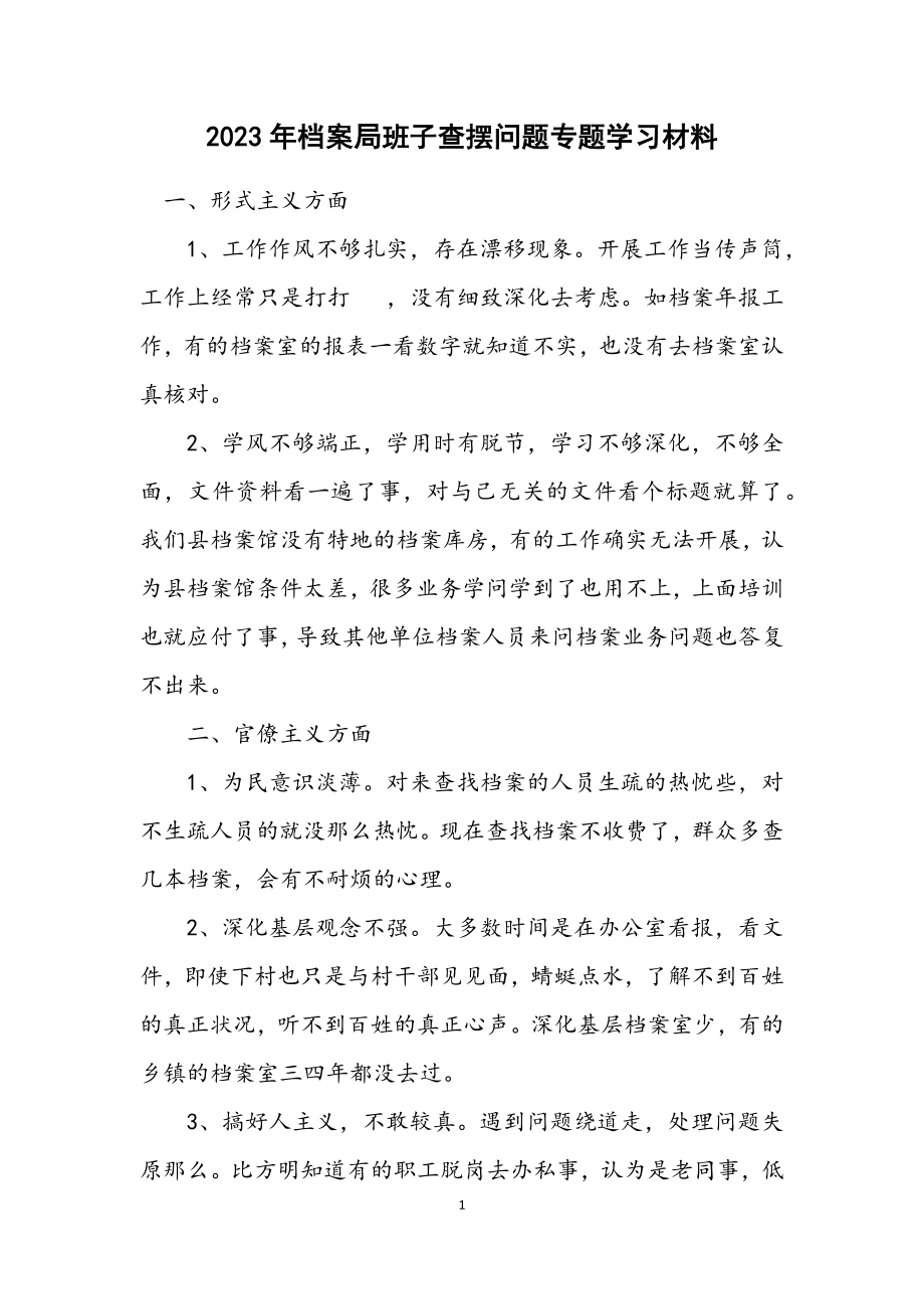 2023年档案局班子查摆问题专题学习材料.docx_第1页