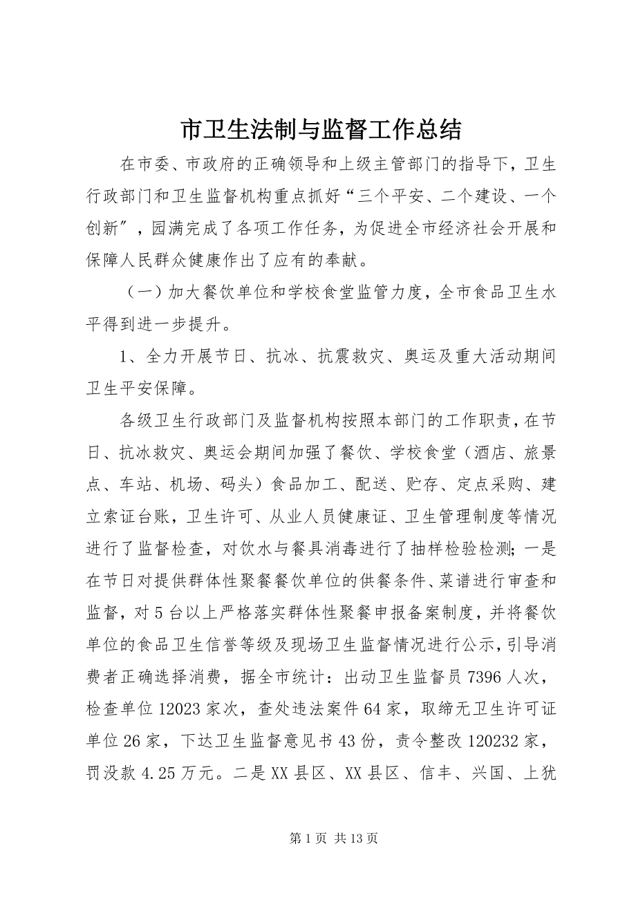 2023年市卫生法制与监督工作总结.docx_第1页