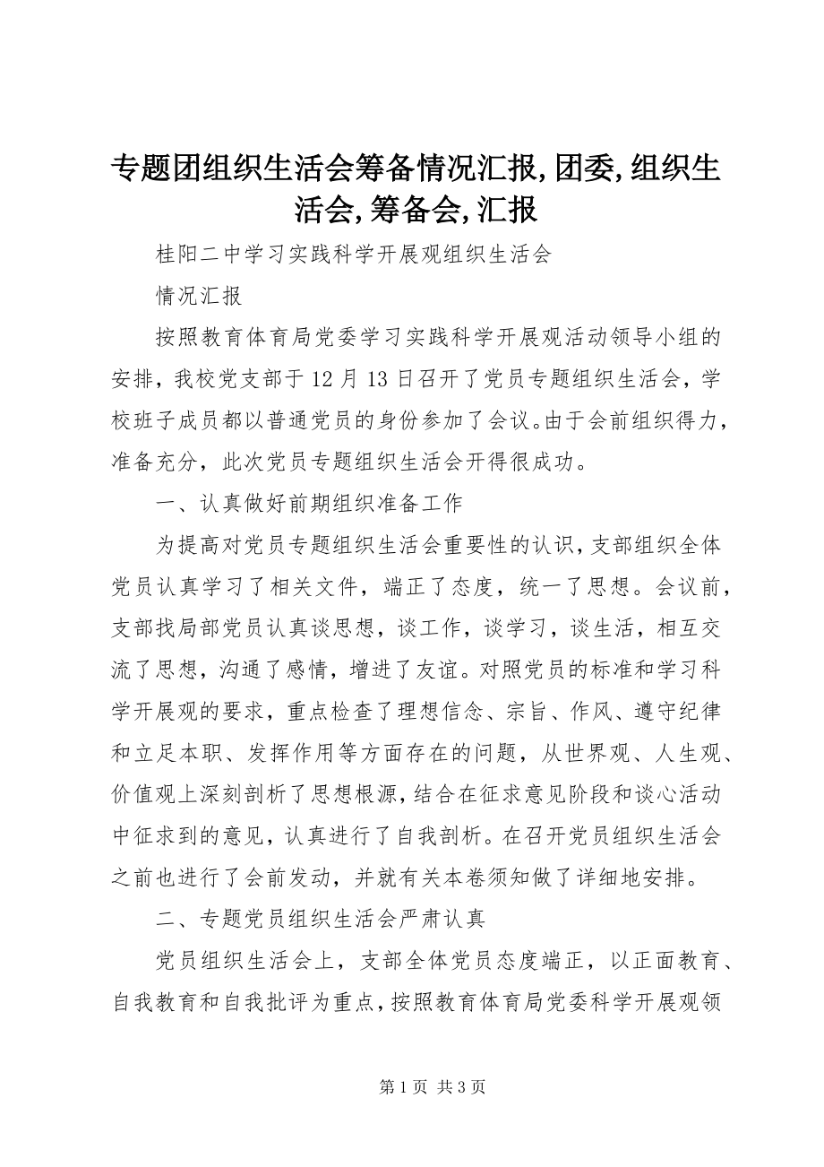 2023年专题团组织生活会筹备情况汇报团委组织生活会筹备会汇报.docx_第1页