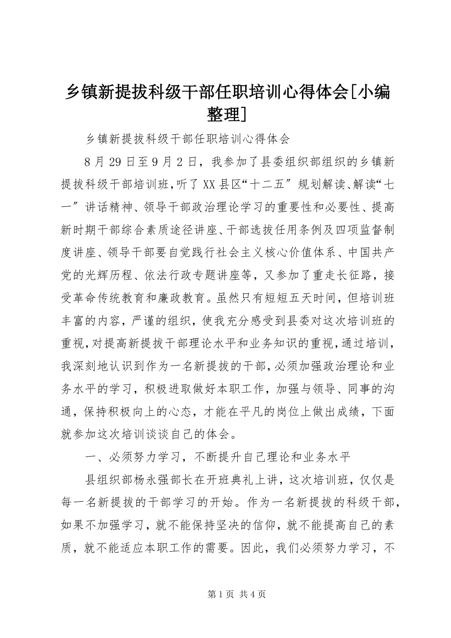 2023年乡镇新提拔科级干部任职培训心得体会小编整理.docx_第1页