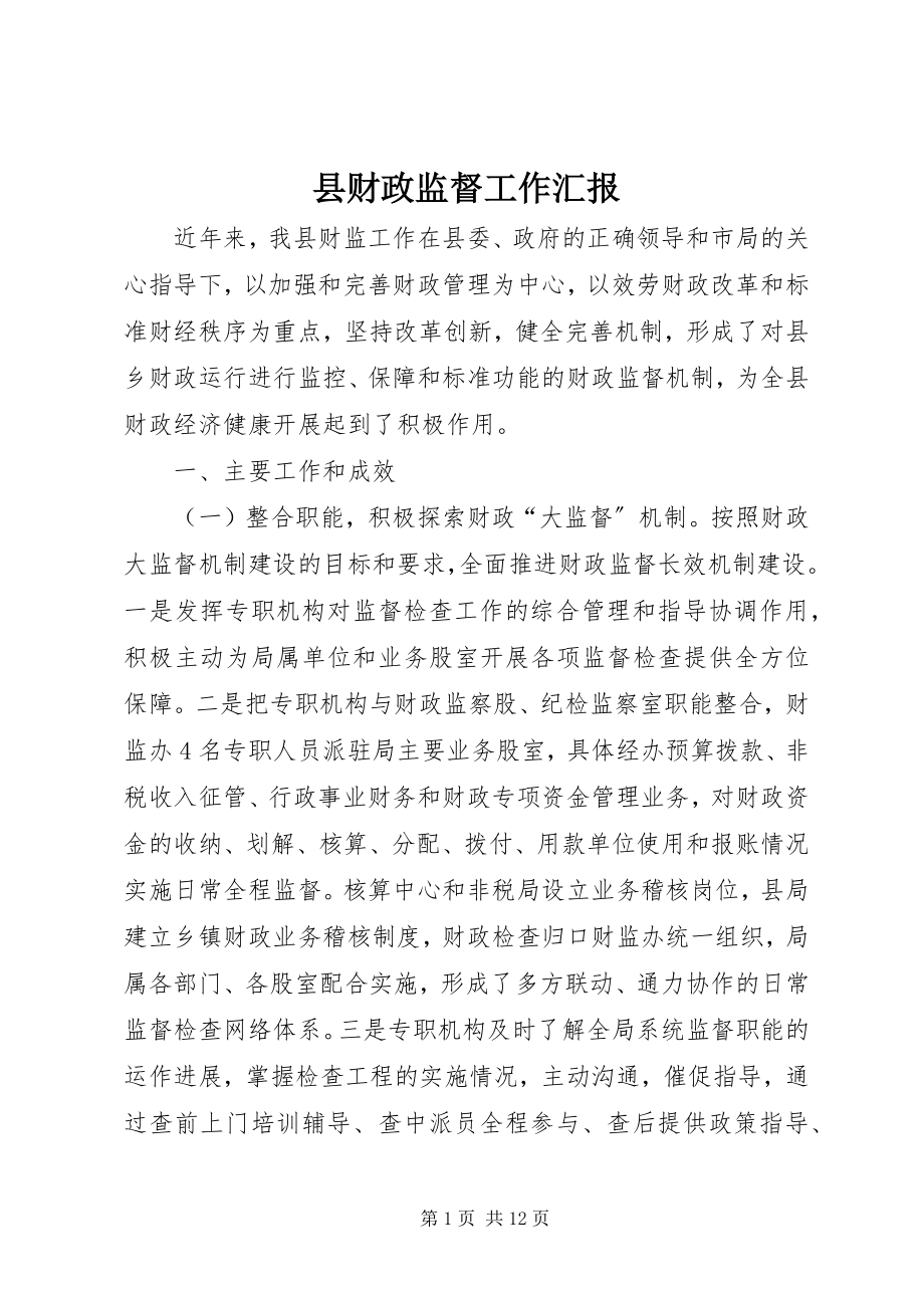 2023年县财政监督工作汇报.docx_第1页