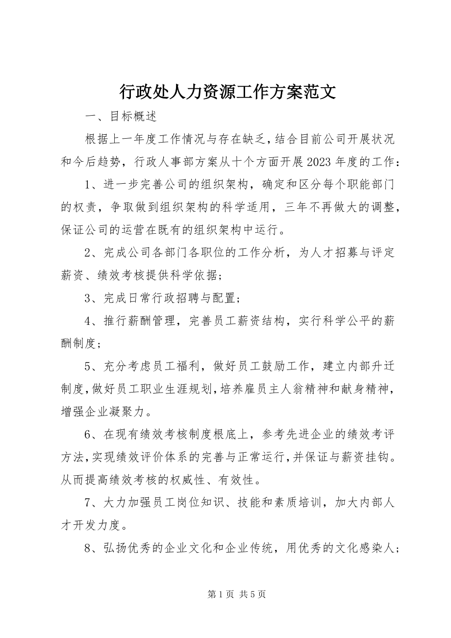 2023年行政处人力资源工作计划.docx_第1页