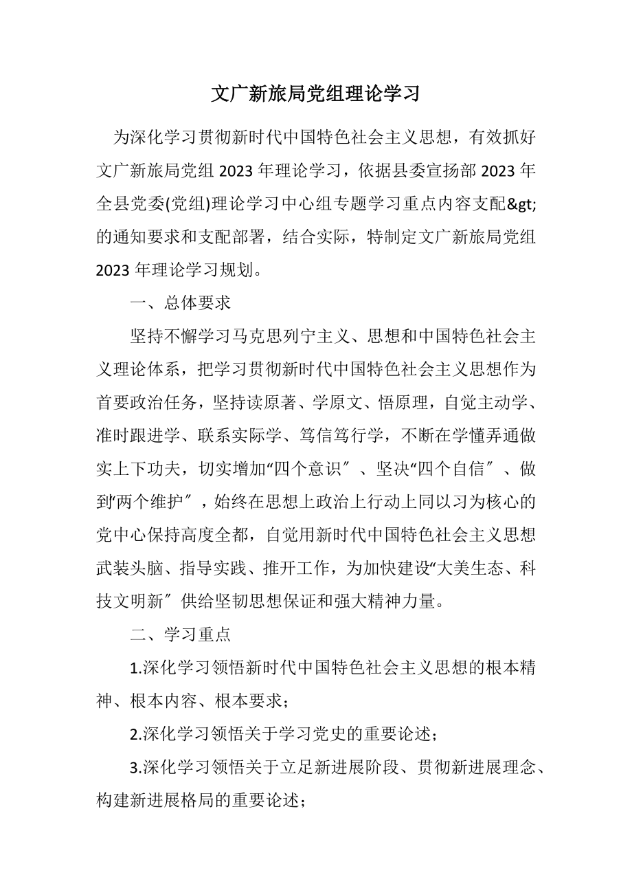 2023年文广新旅局党组理论学习计划.docx_第1页