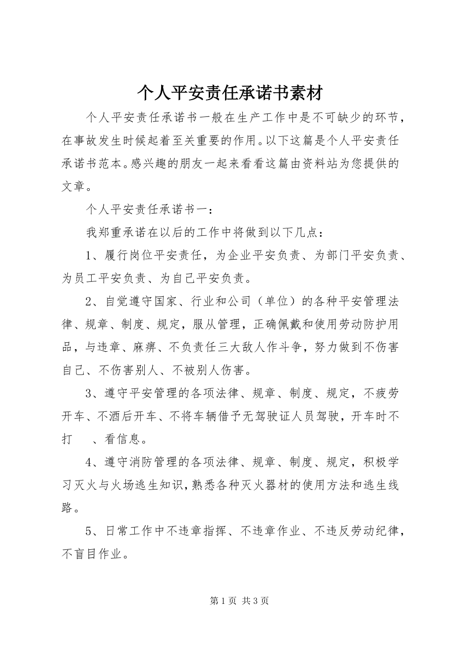 2023年个人安全责任承诺书素材.docx_第1页