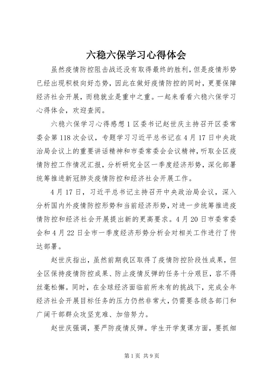 2023年六稳六保学习心得体会.docx_第1页