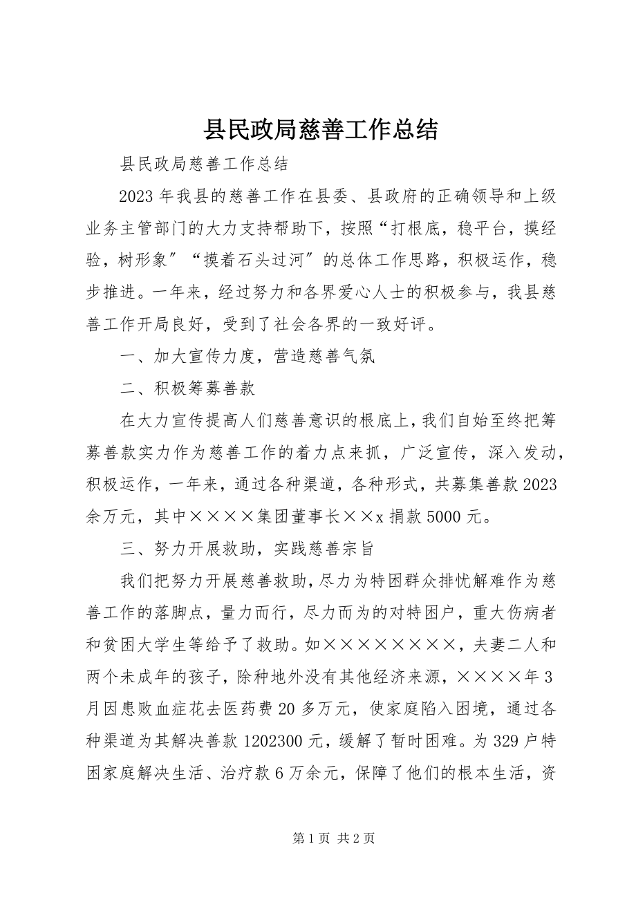 2023年县民政局慈善工作总结.docx_第1页