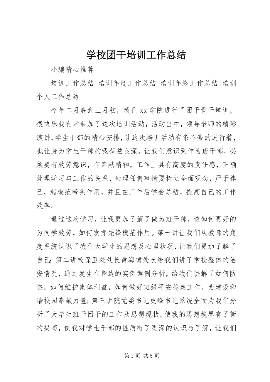 2023年学校团干培训工作总结.docx_第1页