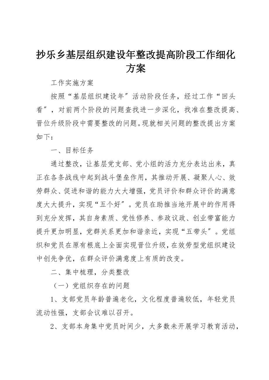 2023年抄乐乡基层组织建设年整改提高阶段工作细化方案新编.docx_第1页