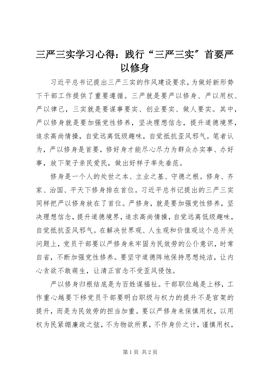 2023年三严三实学习心得践行“三严三实”首要严以修身.docx_第1页